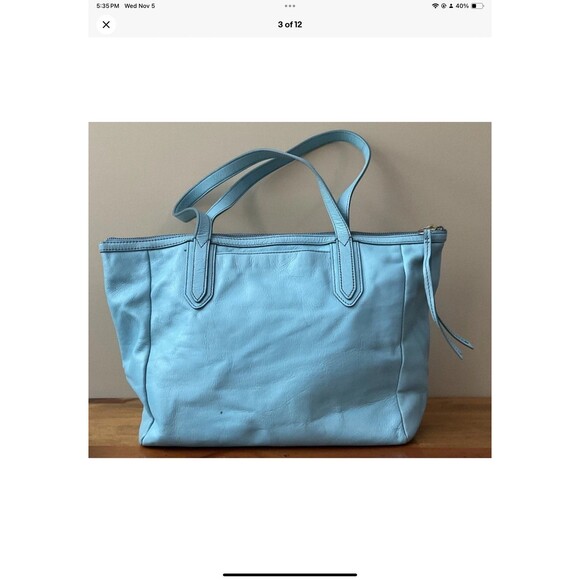 Fossil Sydney Brown sky blue Real Leather Shoulder Tote Shopper Carryall Bag - Picture 3 of 12